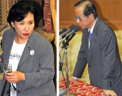 田中真紀子vs福田康夫(国会内で２００７年１０月１２日)